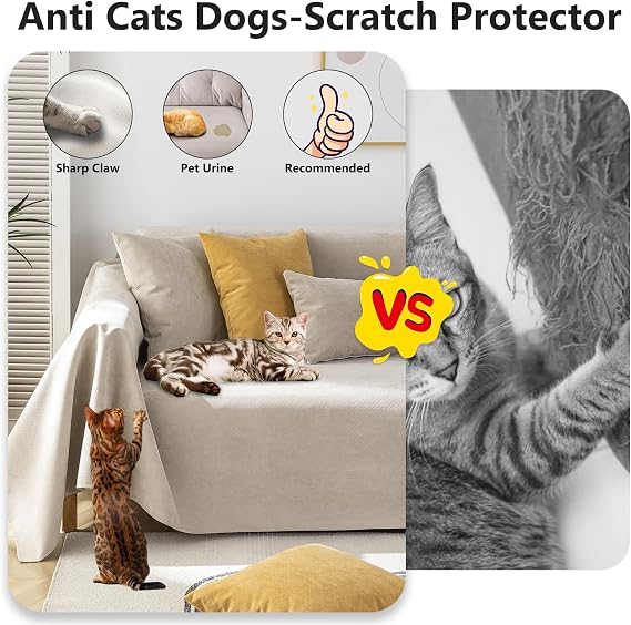 STACYPIK Waterproof Scratch-Resistant Couch Cover for Sofa Washable, Non Slip Khaki Sofa Cover for 2 Cushion Couch, Pets Couch Cover for Sectional, Loveseat Couch Protector Slipcover-71X118IN