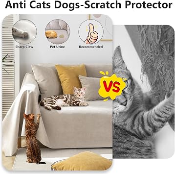 STACYPIK Waterproof Scratch-Resistant Couch Cover for Sofa Washable, Non Slip Khaki Sofa Cover for 2 Cushion Couch, Pets Couch Cover for Sectional, Loveseat Couch Protector Slipcover-71X118IN