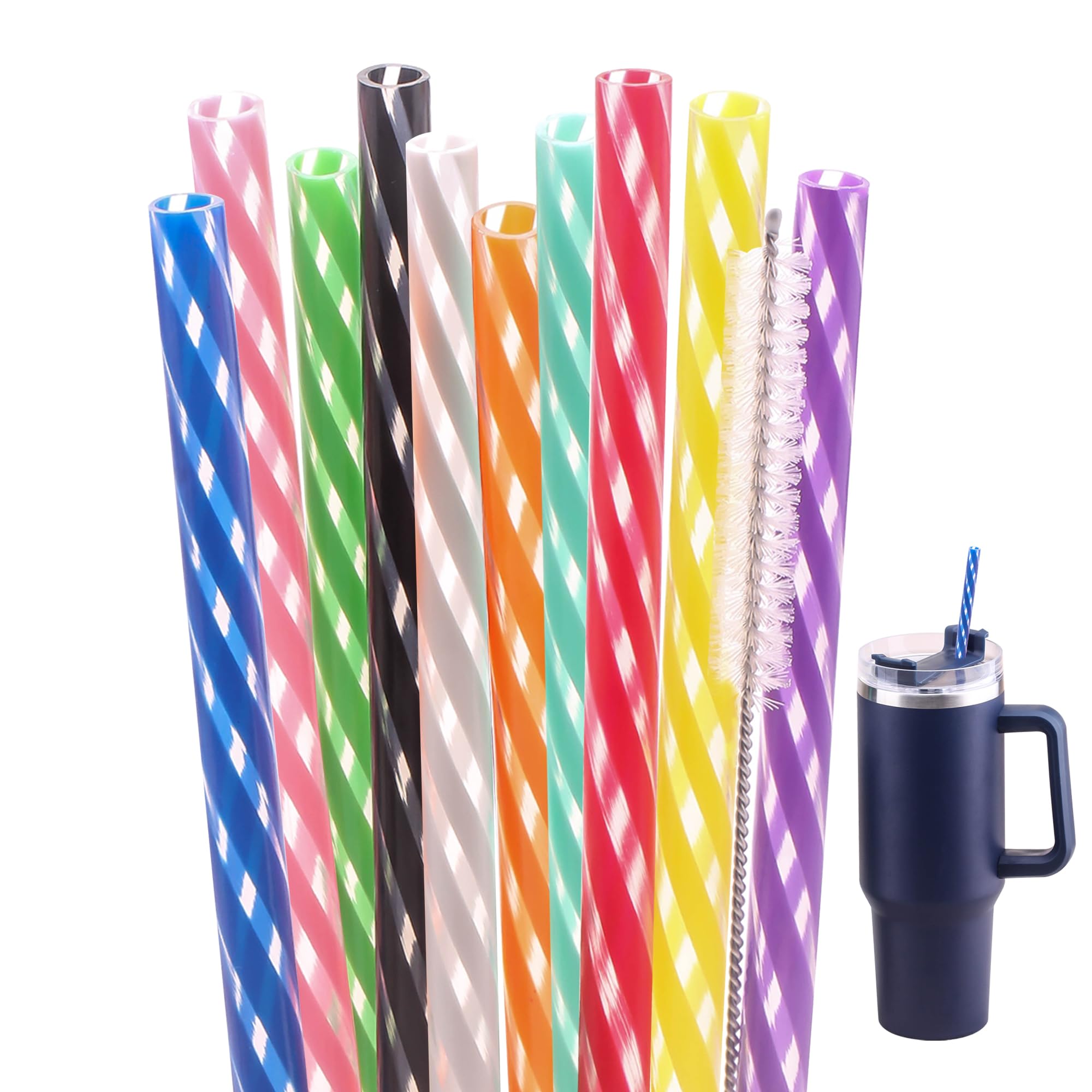 Dakoufish 15 Inch 10 Color Replacement Reusable Drinking Straw for Stanley 128 oz 100 oz 64 oz Tumbler,Dishwasher Safe Plastic Straws for Stanley Cup