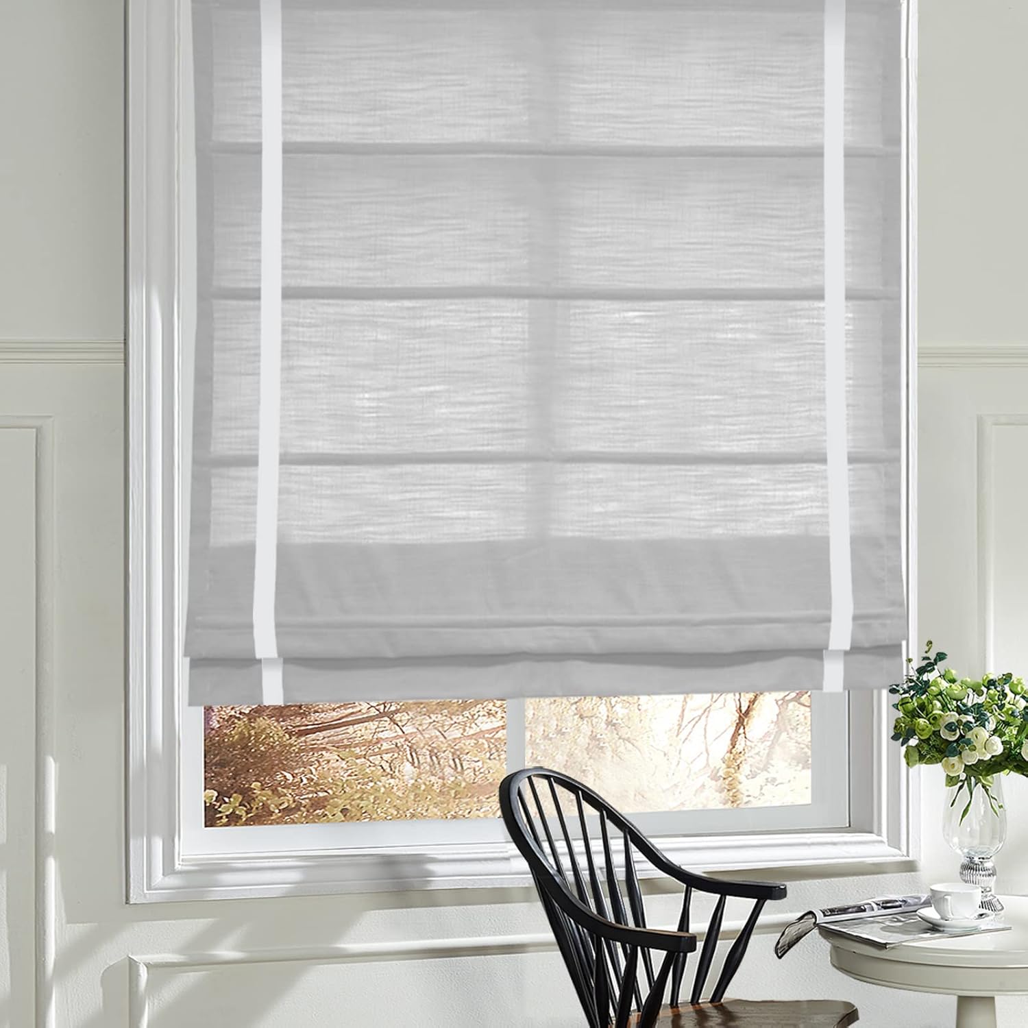 LANTIME No Drill No Tools Cordless Roman Shades, Blackout Sand Beige Fabric Window Shades