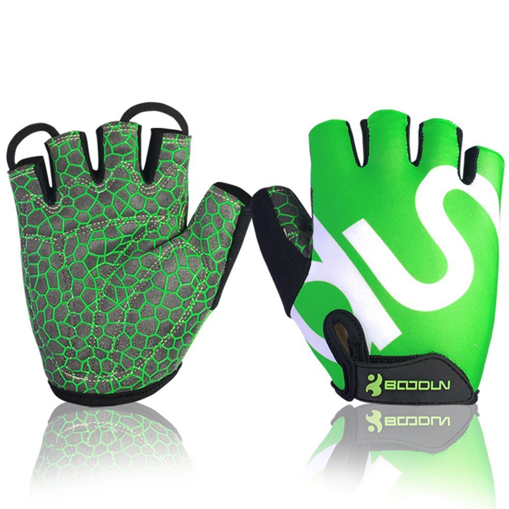 BOODUN Unisex Cycling Gloves, Green/White, Medium
