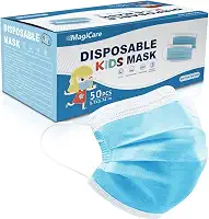 MAGICARE Máscaras Infantis Descartáveis - 3 Camadas, Para Crianças De 4 A 12 Anos, Macias, Confortáveis E Respiráveis, 1 Caixa, Azul (50 Unidades)