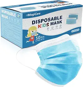 MAGICARE Máscaras Infantis Descartáveis - 3 Camadas, Para Crianças De 4 A 12 Anos, Macias, Confortáveis E Respiráveis, 1 Caixa, Azul (50 Unidades)