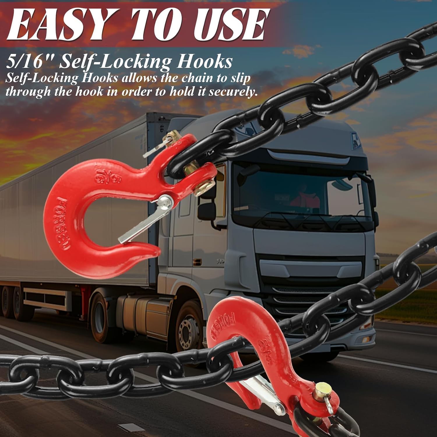 2 Pcs 5/16" x 35" Trailer Safety Chains with Hooks, Grade 70 Trailer Chain with Clevis Snap Hooks, 18800lbs Break Strength, Safety Chains Towing Trailer for Boat, RV