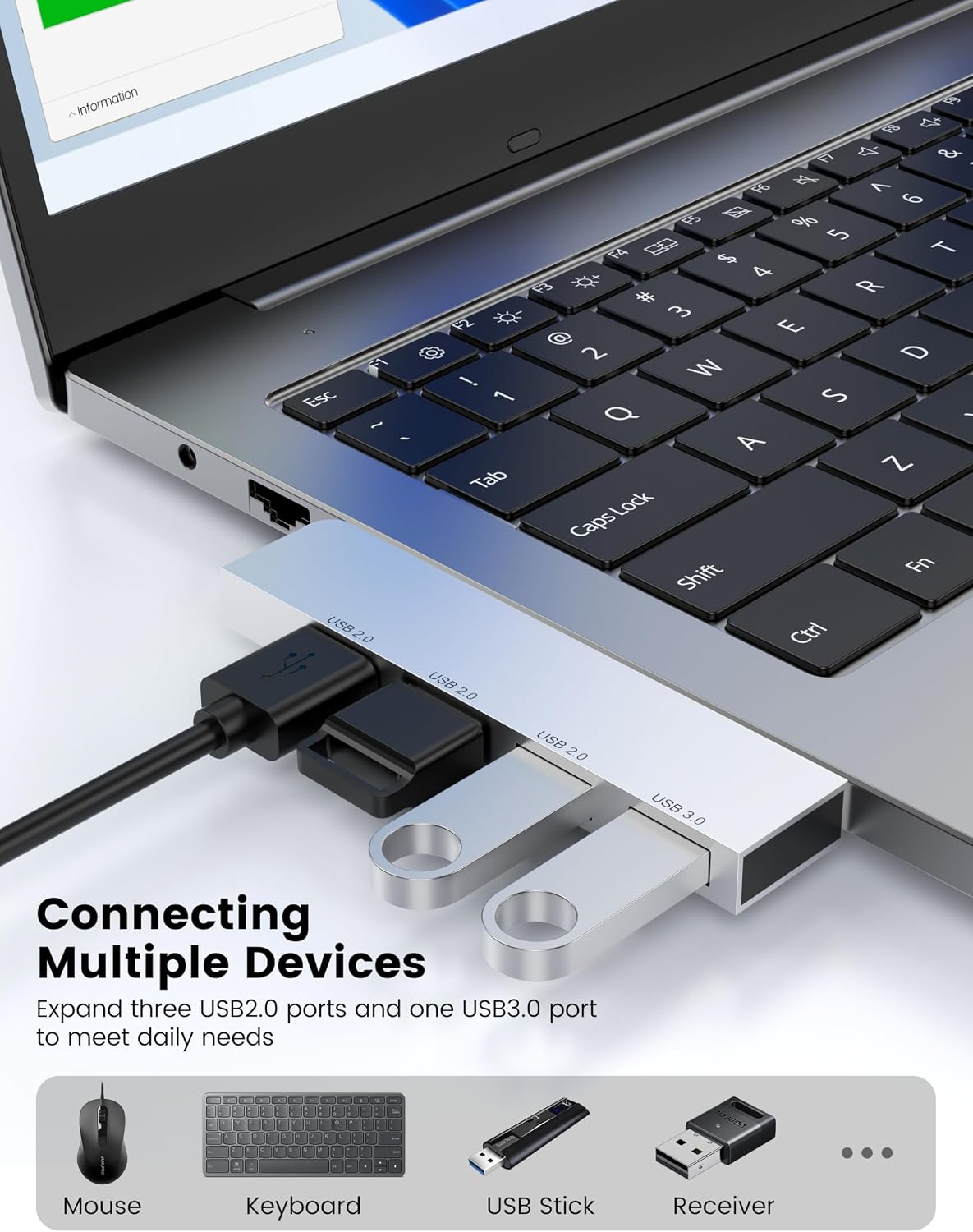 Small USB Hub, Fidioto 4 Port USB Adapter(1 * 3.0 Hub, 3 * 2.0 Hub), Multi USB Port Expander for Laptop, iMac Pro, MacBook Air, Mac mini/Pro, Notebook PC, USB Flash Drives and Mobile HDD Etc. image 4