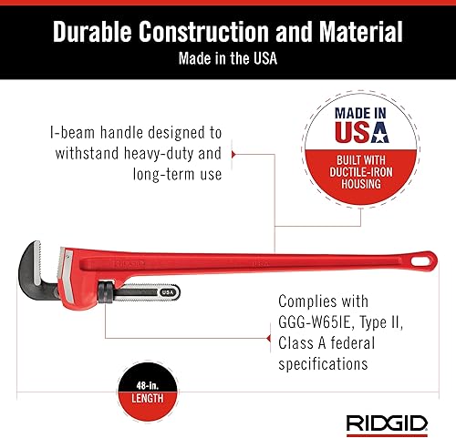 Miniatura 5 de RIDGID Llave de tubo recta resistente modelo 48 31040 llave de fontanería de 48 pulgadas