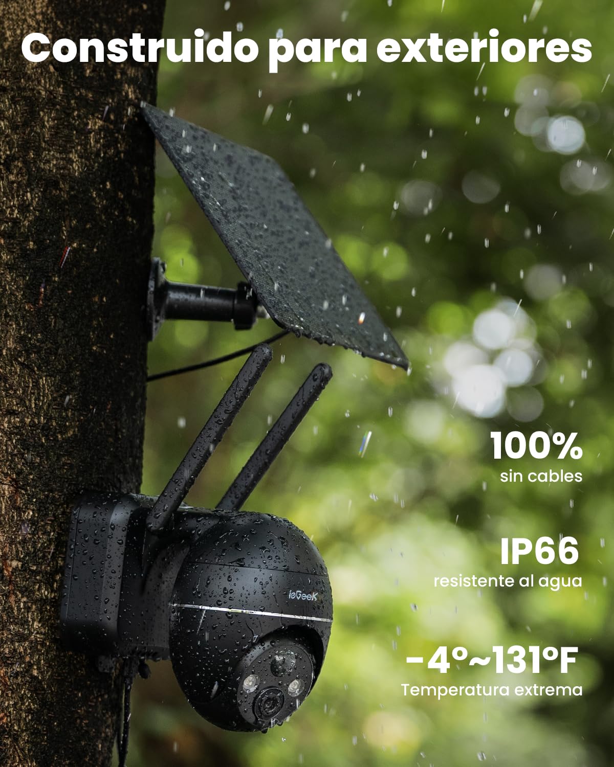 ieGeek 4G/3G LTE Cámara Vigilancia Exterior Solar Inalámbrica, 2K IP Cámara con Batería 10000mAh, PTZ 355°＆120°, Incluye Tarjeta SIM y Tráfico de Prueba, Visión Nocturna Color, Detección Humana PIR