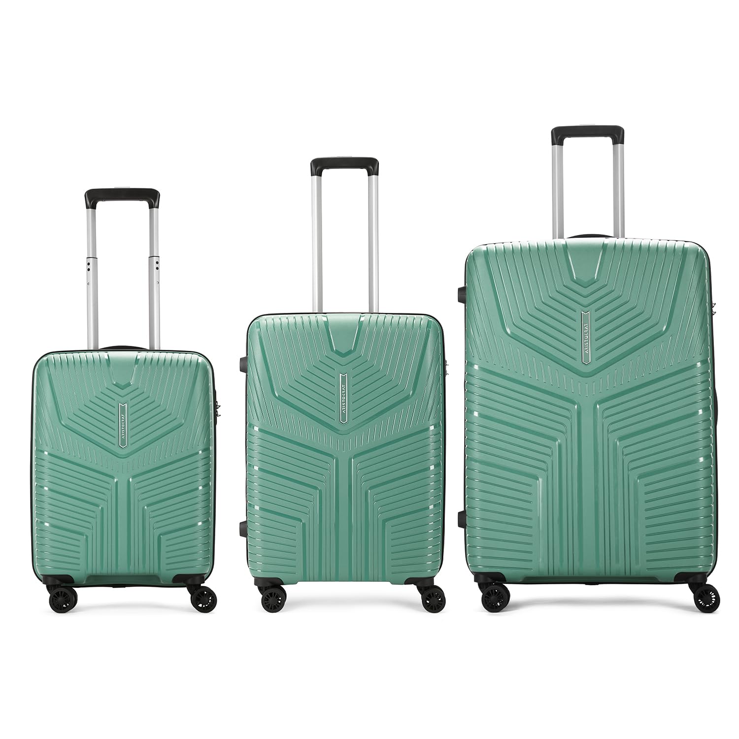 Aristocrat Prime 55, 66 & 75 Cm Polycarbonate Hard-Sided 4 Wheels Spinner Luggage Set of 3 Trolley Bags for Travel with Combination Lock (Green) 7 Years Warranty Aristocrat Prime 55, 66 & 75 Cm Polycarbonate Hard-Sided 4 Wheels Spinner Luggage Set of 3 Trolley Bags for Travel with Combination Lock (Green) 7 Years Warranty