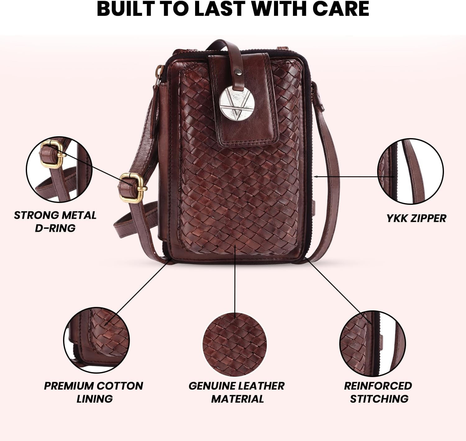 Genuine Leather Small Leather Crossbody Bags For Women Cell Phone Purse With Adjustable & Detachable Strap - Image 4