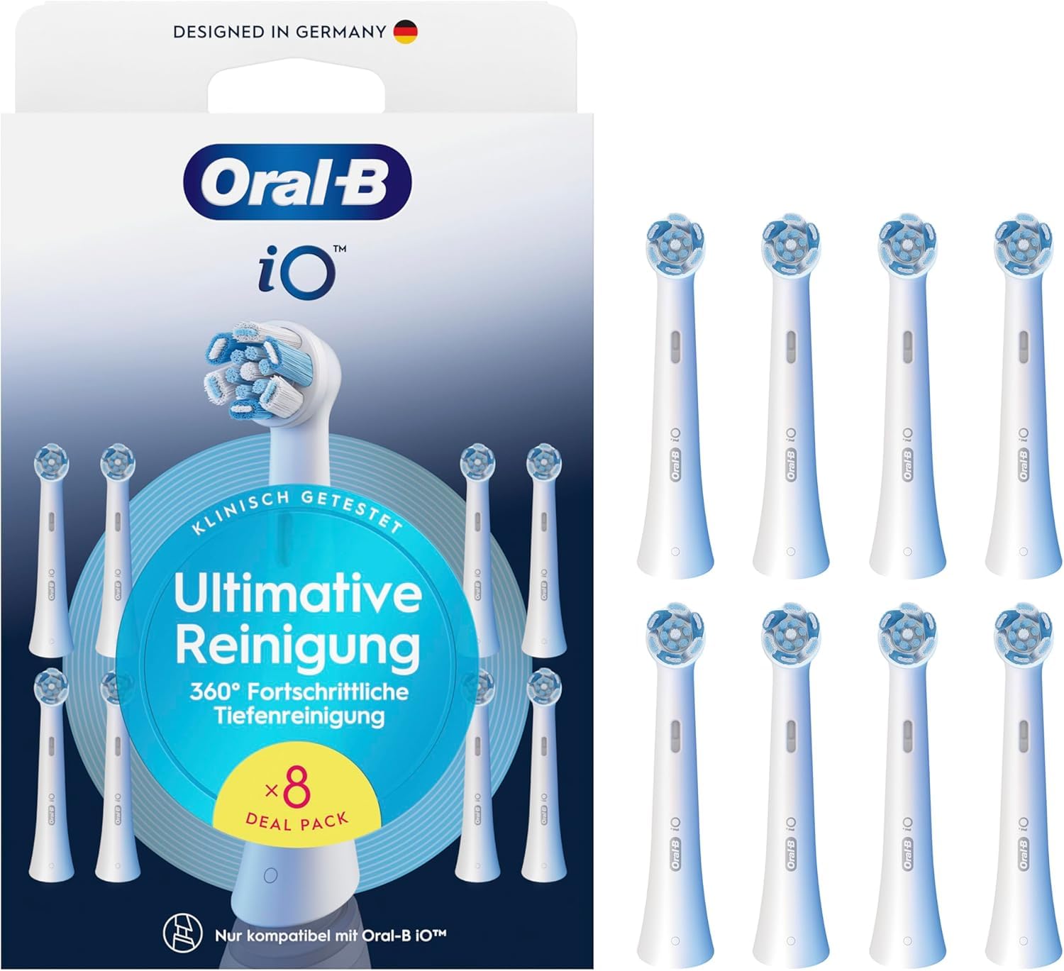 Oral-B iO Ultimate Cleaning Original - Juego de 8 cabezales de cepillo de dientes para cepillos de dientes eléctricos Oral-B iO, color blanco