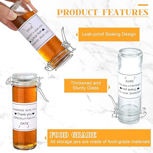 Miniatura 6 de Maxcheck Mini frascos de vidrio con tapas herméticas para extracto de vainilla, 20 botellas de jugo de vidrio con adhesivo hecho a mano, juego de