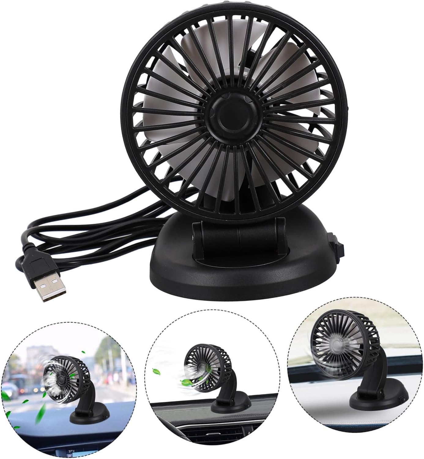 Housoutil 3pcs Portable Vehicle Mounted Usb Fan Lightweight and Cooling Fan for Cars Easy to Install Low Energy Consumption for Travel and Outdoor Use