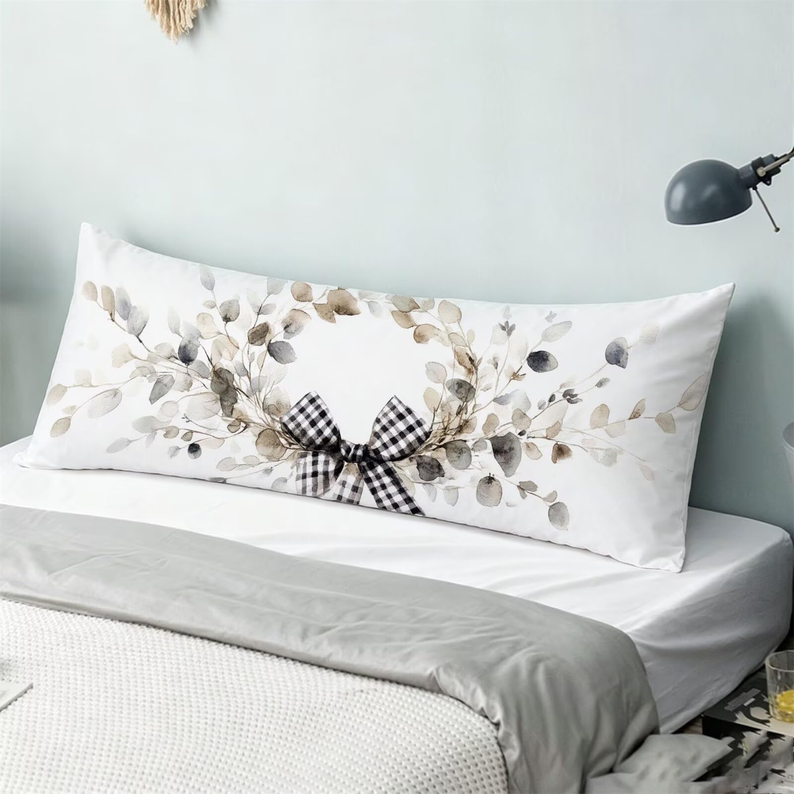 Funda de Almohada 60 x 180 cm Tartán Protector Almohada 180 cm con Cremallera Invisible, Lino Durable y Transpirable Pillow Case Simple Impresión a Doble Cara para Cama, Sofá y Dormitorio dg-316