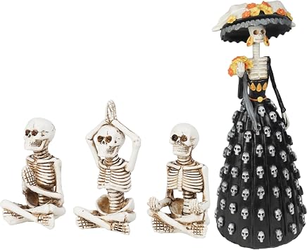 Newman House Studio Halloween Decorations Yoga Skeleton-Decor Collectible-Figurines Dia De Los Muertos Day of Dead Resin Witch Statue