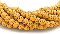 Vista 1 de Cuentas de lava redondas de color amarillo mostaza de 0.551 in para fabricación de joyas y aromaterapia