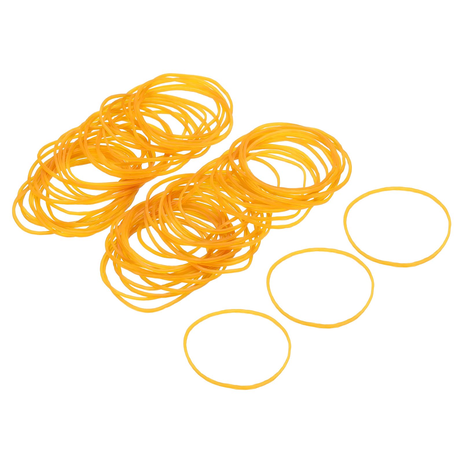sourcing map 100 Pack Rubber Band Stretchable Rubber Elastic Band Yellow 50mm x 1.4mm Hair Rubber Bands for Home Office Hair Dressing Making-up Package