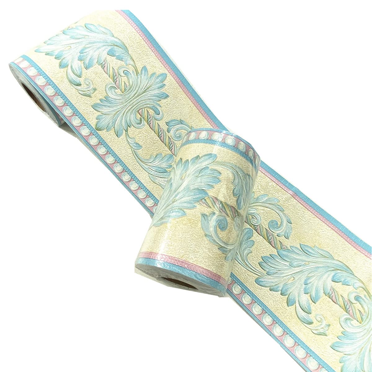 Mesoar Sky Blue Floral Embossed Peel And Stick Wallpaper Border Decal, 4" X 185" (10Cm X 5M), Removable, Waterproof, Easy To Install