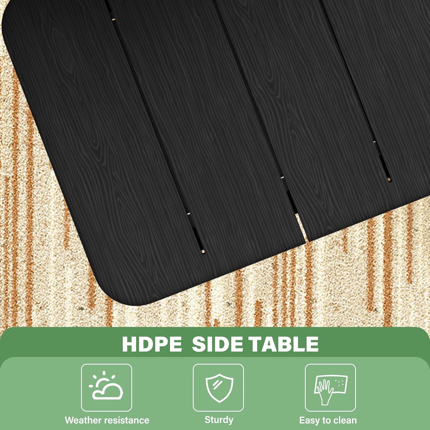 Patio Side Table, Small Rectangular HDPE Adirondack End Table for Outdoor Use in Pool, Garden, Lawn, Backyard,Black