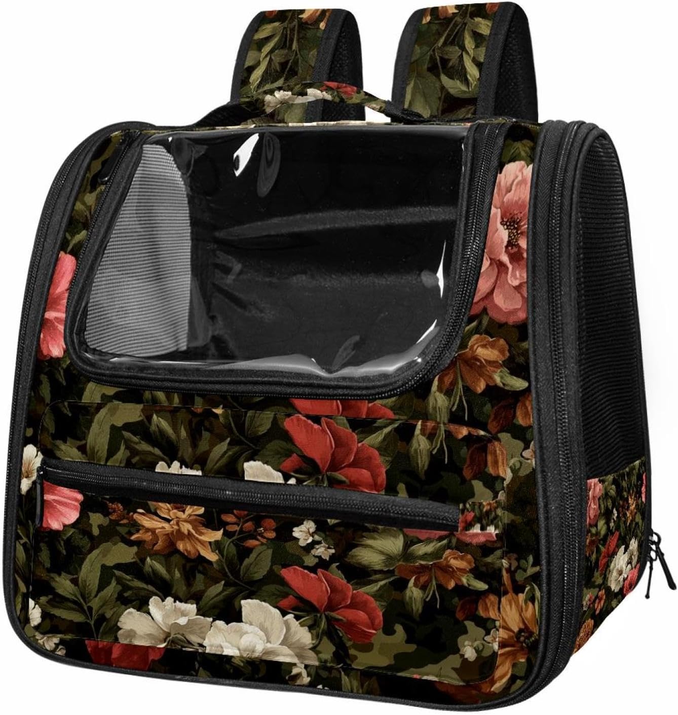 Portable Travel pet Backpack Carrier Hamster Bag Small Dog cat Carrier Breathable Hang Bag, Camouflage Classic Floral (1)