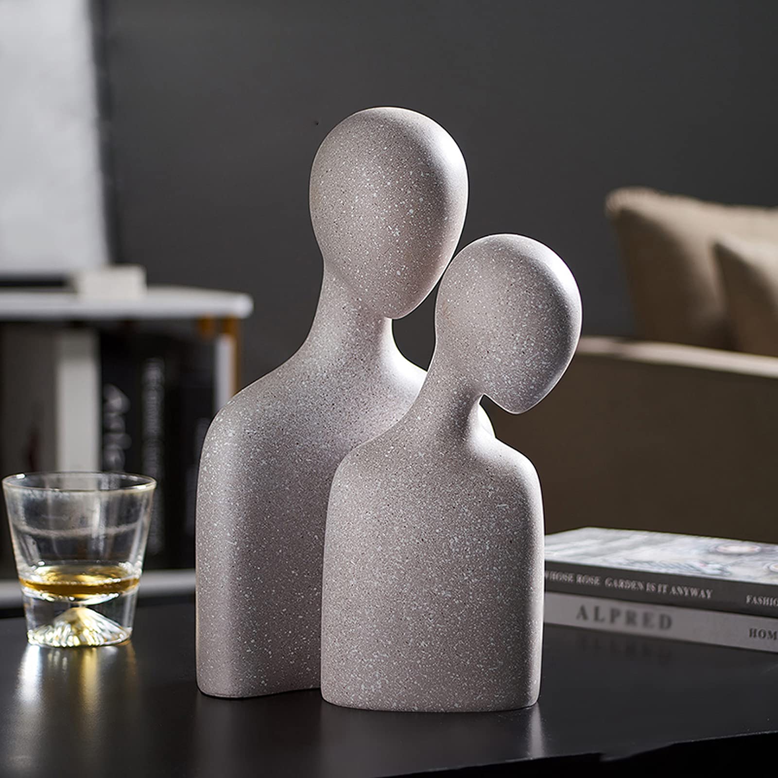 Scultura Moderna Coppia Figura Decorativa - Elegante Simbolo di Amore e affetto in Ceramica - Ornamento di Arte Astratta - Decorazione buona Come Idea Regalo,Grigio,Couple Statue B