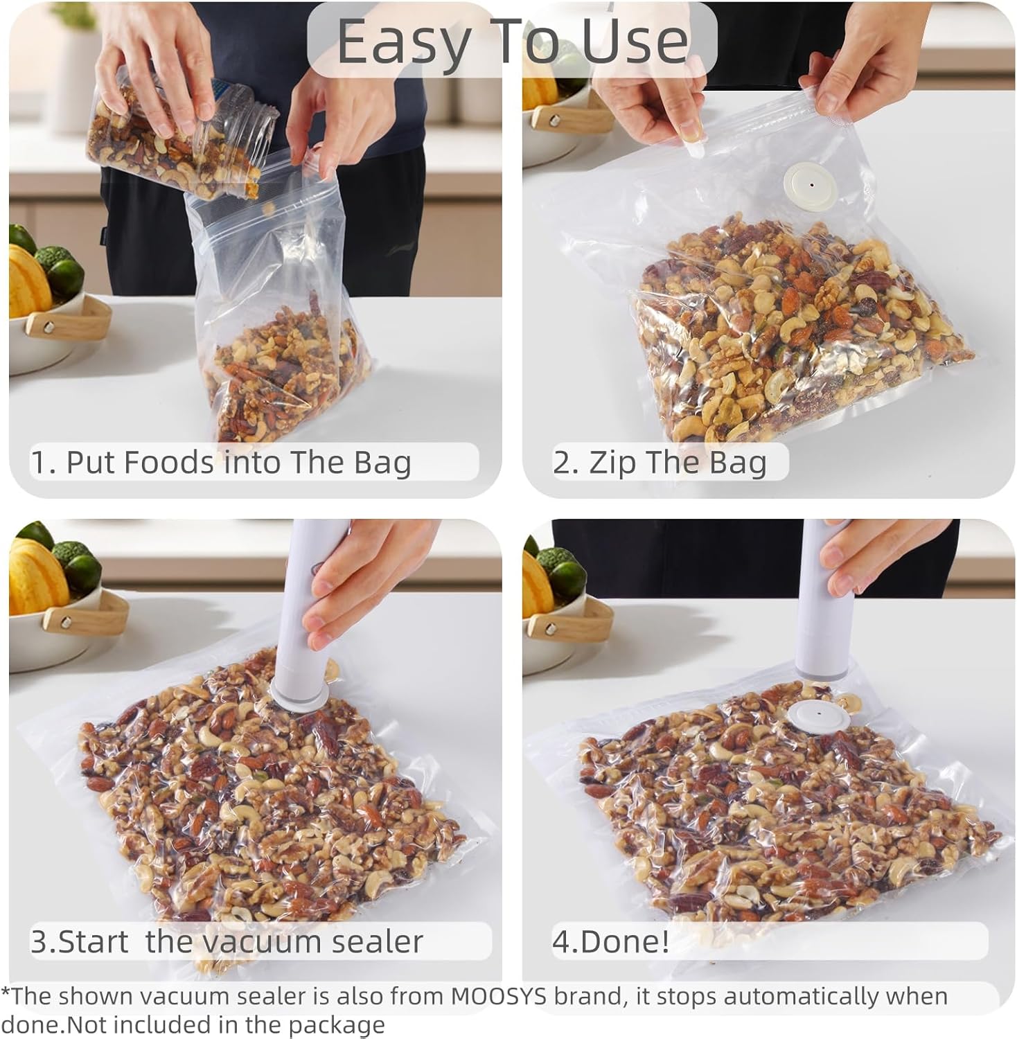 30 Upgraded Reusable Vacuum Seal Bags For Food + 2 Clips, 20p 8"X8" + 10p 10"X11", BPA Free, 5X Longer Fresh, for Sous Vide, Freezer, Microwave, Odor-Resistant, Leak-Proof | More Reusable, Easier To Clean, vacuum-retentive - Image 6