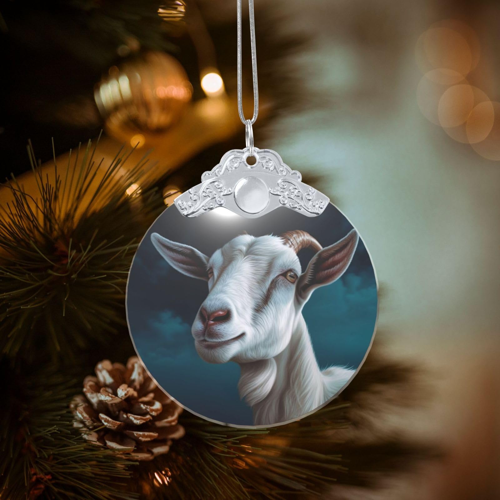 Crystal Christmas Ornaments for Christmas Tree Decoration Hanging Goat Ornament with Gold Ribbon Crafts Round Pendant for Keepsake Gifts Glass Xmas Decor Party Supplies