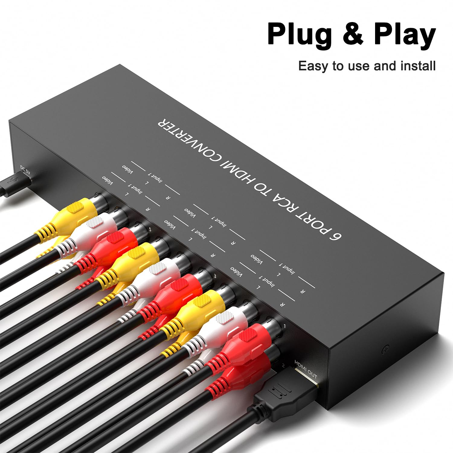 ZUZONG Convertitore da RCA a HDMI a 6 vie 1080P/720P RCA Composito CVBS AV Switch a HDMI Convertitore Adattatore Supporto 4:3/16:9 Interruttore per Sega Xbox PS1 PS2 PS3 N64 NGC SNES WII VHS VCR