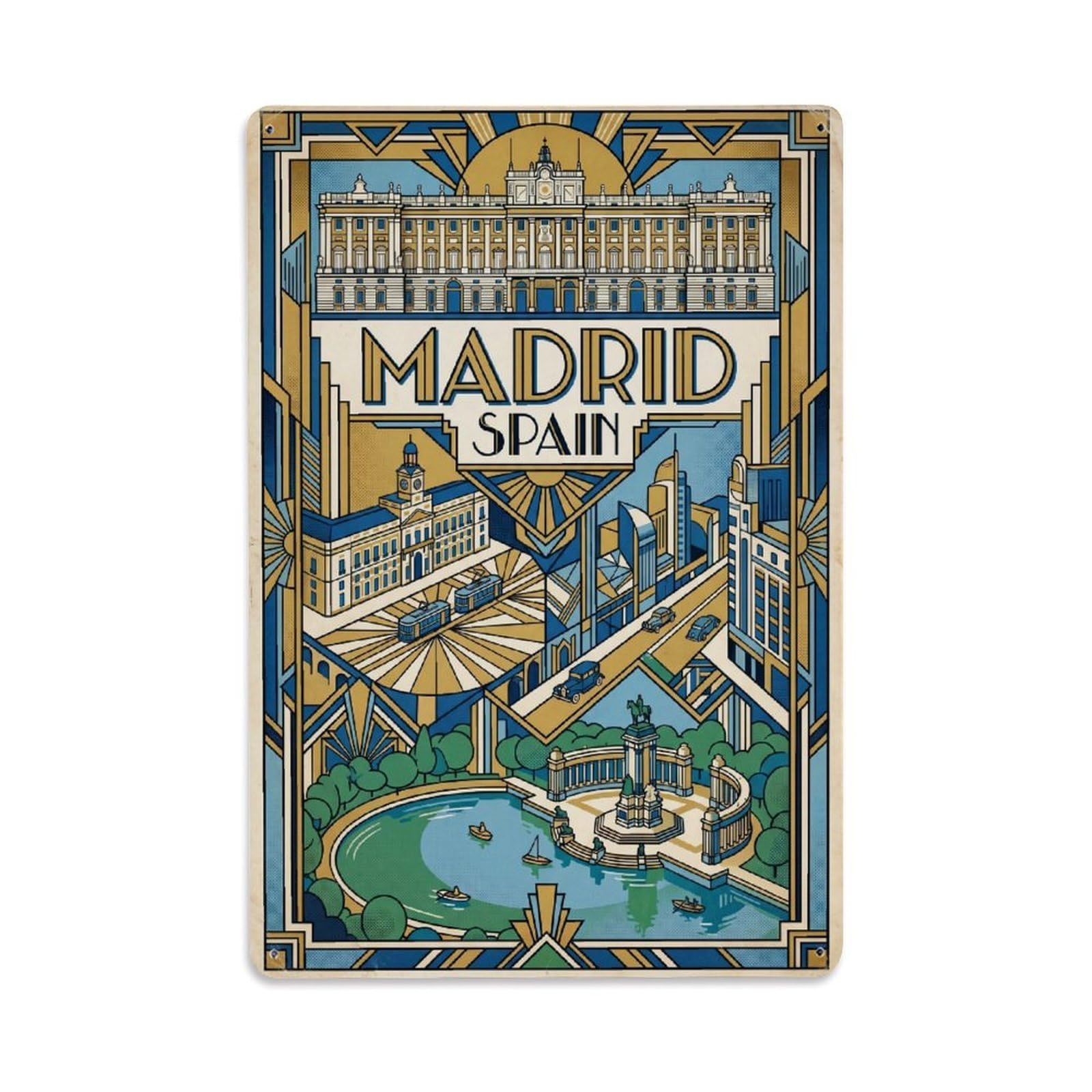 Metal Tin Sign Vintage Travel Spain Madrid