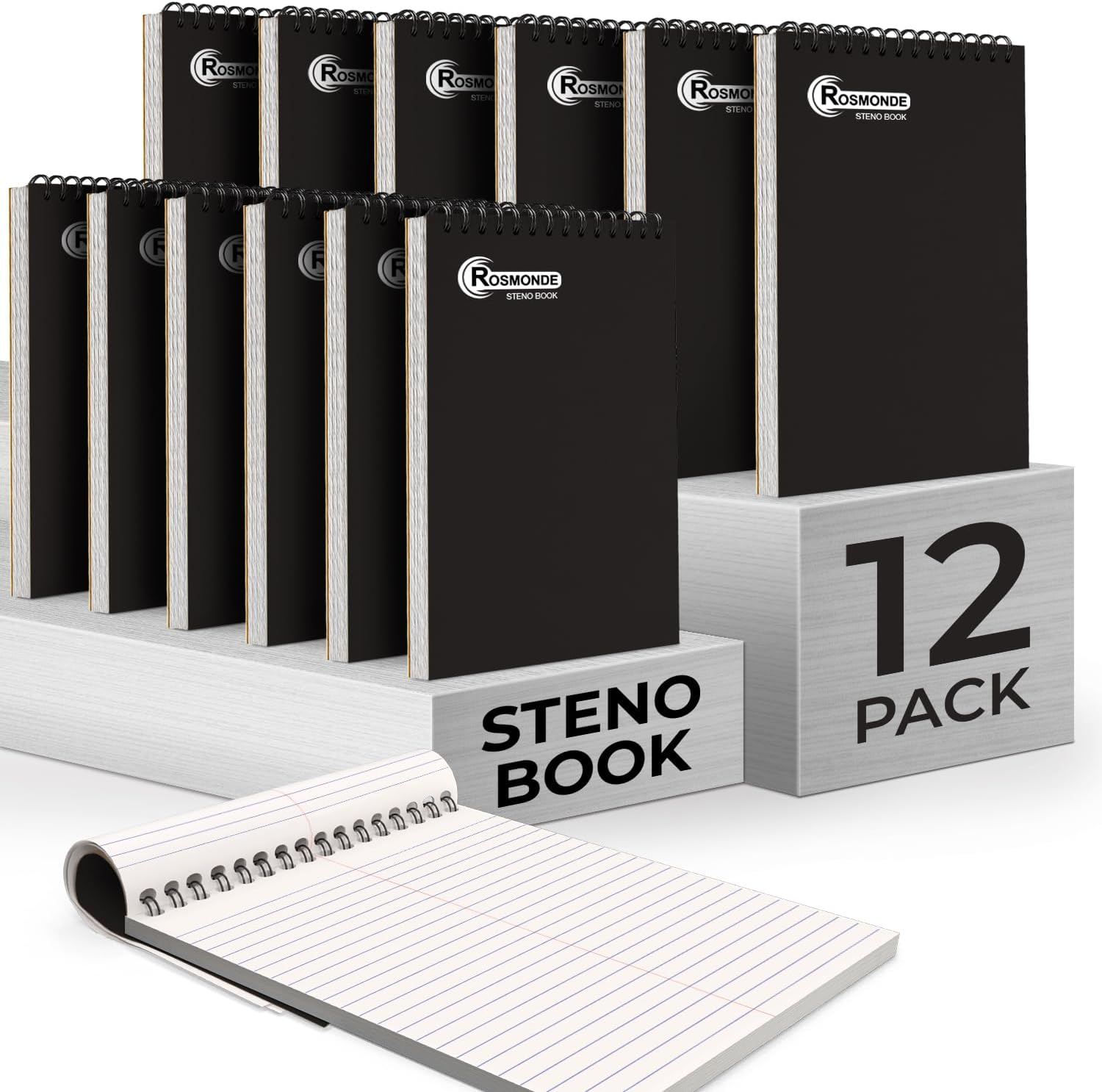 Rosmonde 12 Pack Spiral Steno Pads, 6 x 9, Gregg Rule