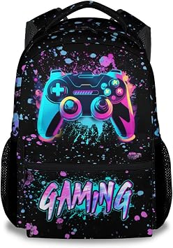 Kids Gaming Backpack for Boys, 17 Inch Gamer School Bag | Large Capacity, Side Water Bottle Pocket, Padded Straps, Durable Polyester, Elementary School, Middle School, Travel