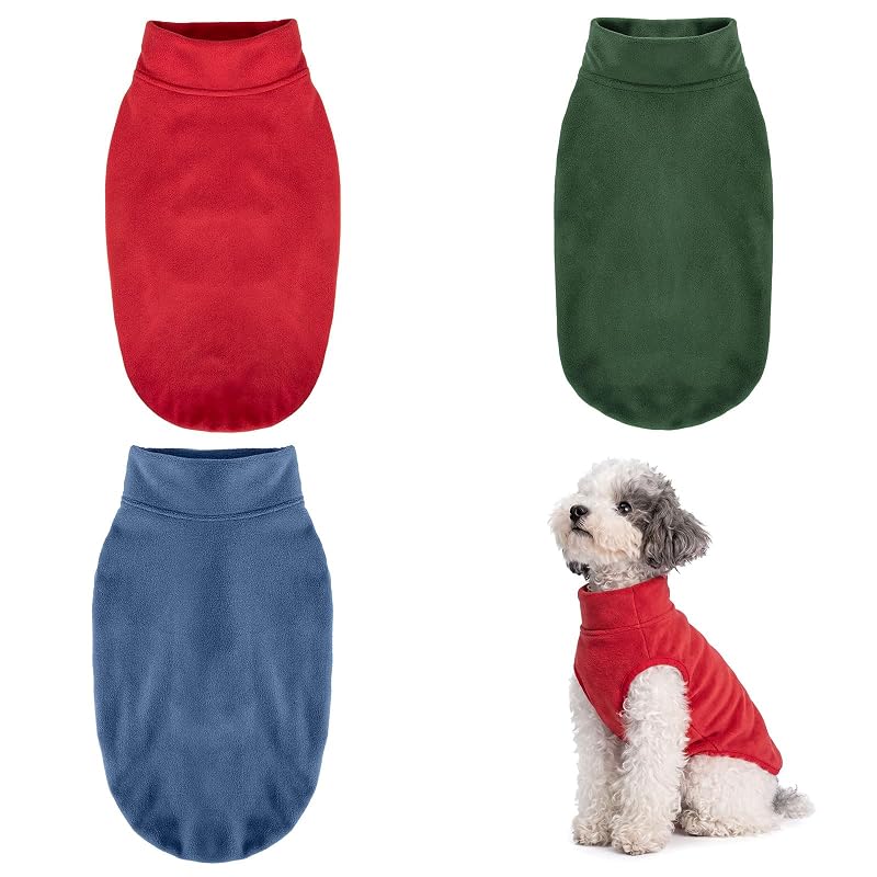 Suéter de Fleece para Cães Pequenos GYALAPERI, DSVOL, Vermelho+Verde+Azul, Pacote com 3