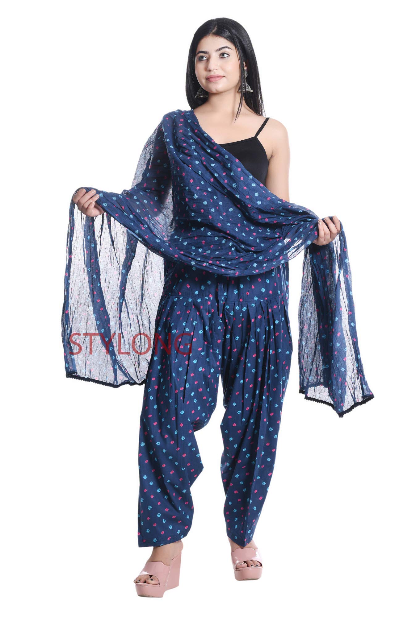 jaipuri Women's Overall Fit Patiala Pants (rrpdot_Navy Blue_Free Size)-picture-31
