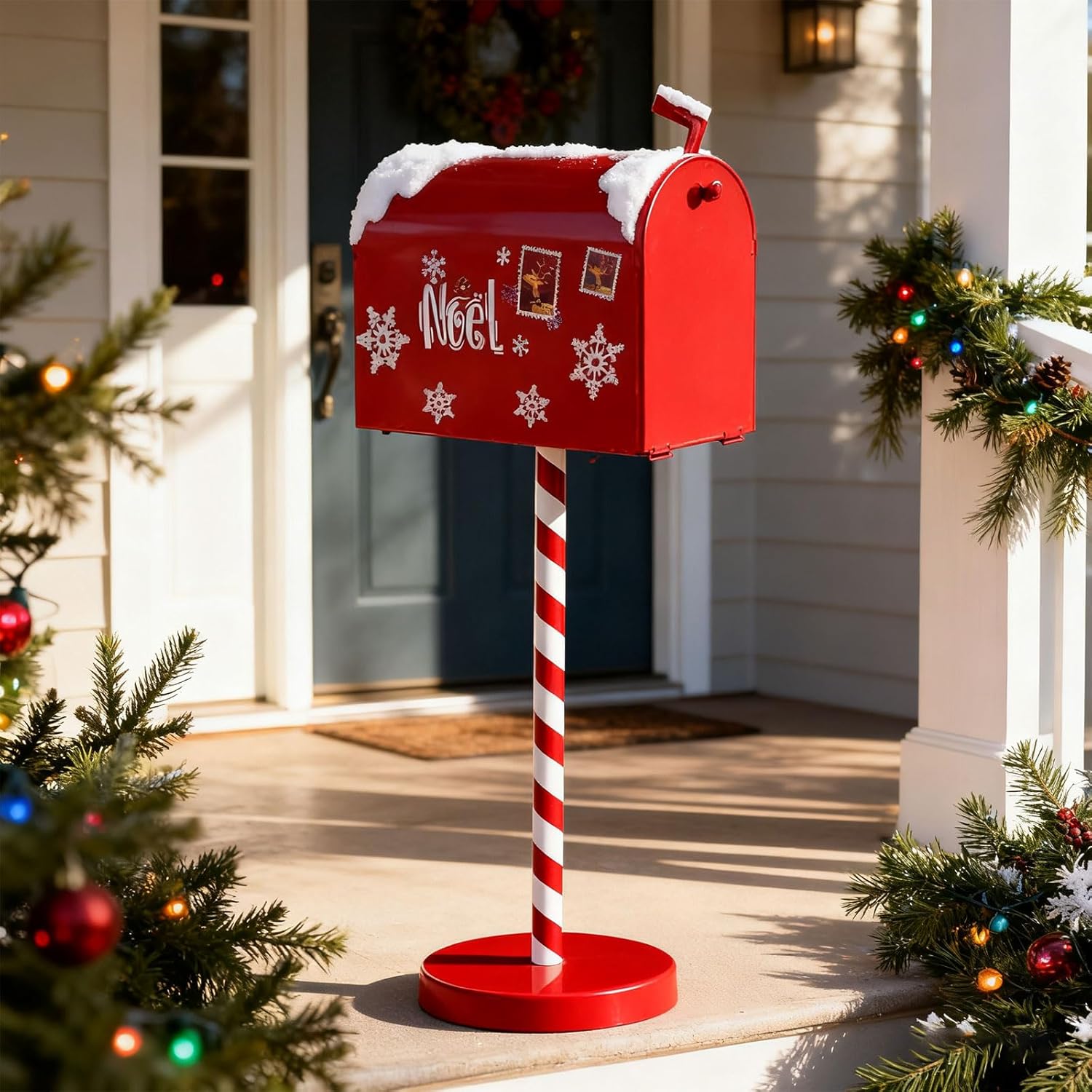 Festival Red Mail Post Box for Christmas Decorations Santa Letter Storage Metal Wooden Mailbox Ornament Holiday Indoor Outdoor Decoration
