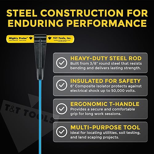 Miniatura 2 de T&T Tools Mighty Probe - Sonda de suelo de metal aislada, 48 pulgadas de largo, con varilla redonda de metal de 38 pulgadas, paquete de seis
