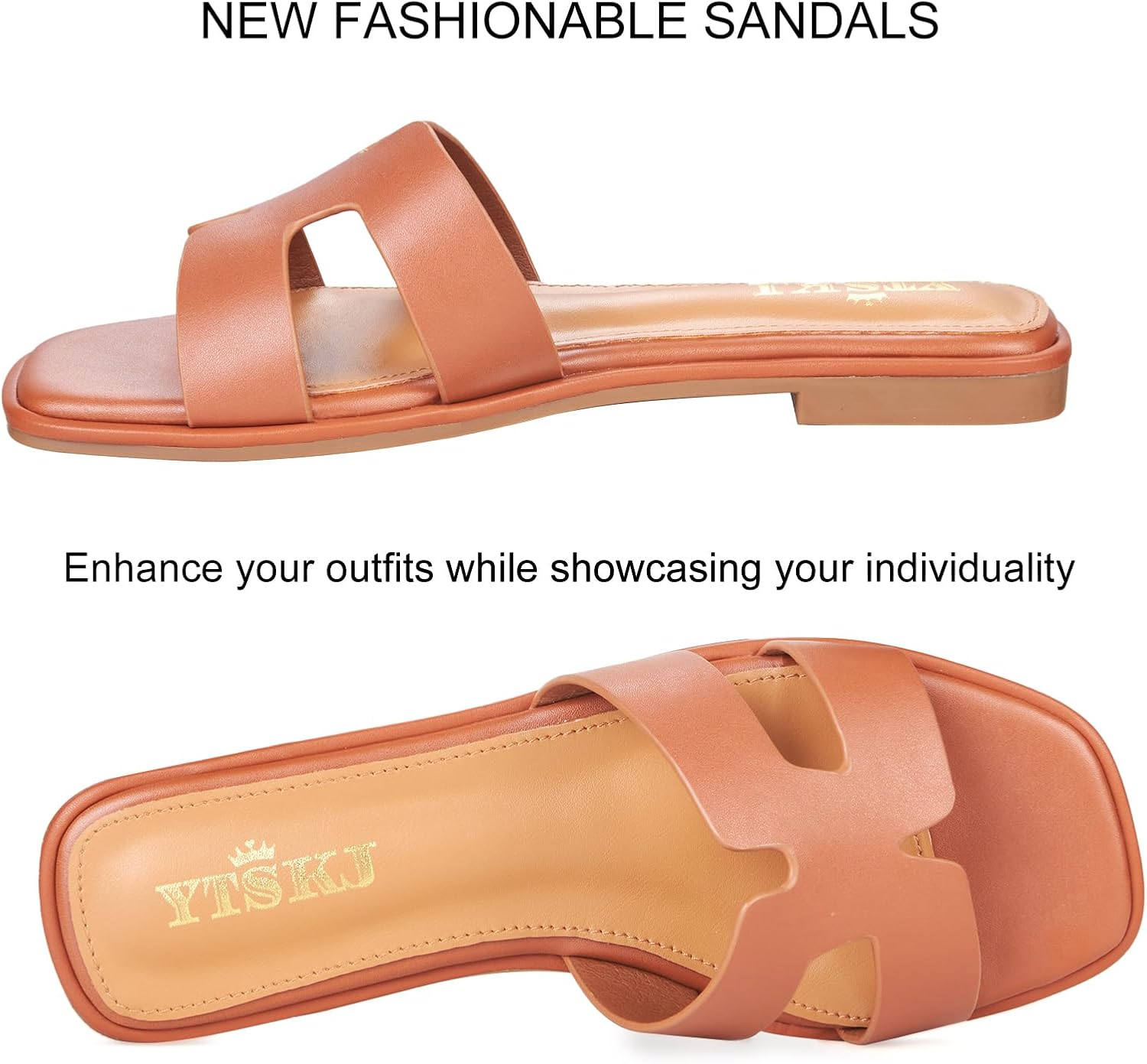 Sandals for Women dressy slides flat open toe comfortable soft leather slip on ladies casual wide width cute trendy shoes summer beach - Image 4