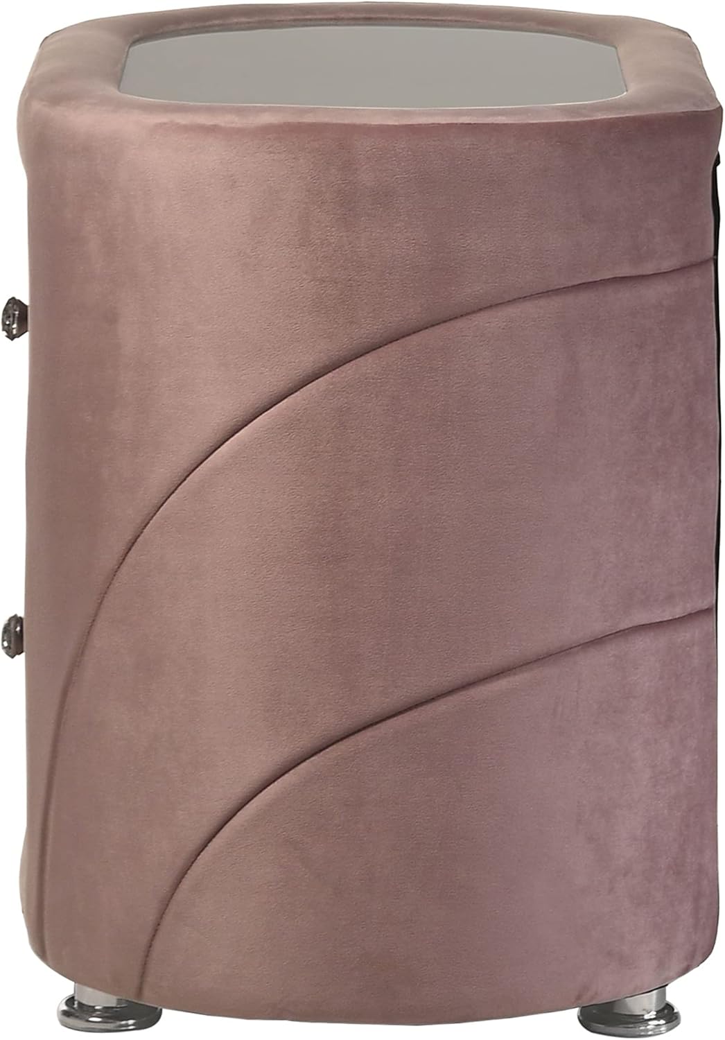 Acme Salonia 2 Drawers Velvet Upholstery Nightstand with Mirror Top in Pink