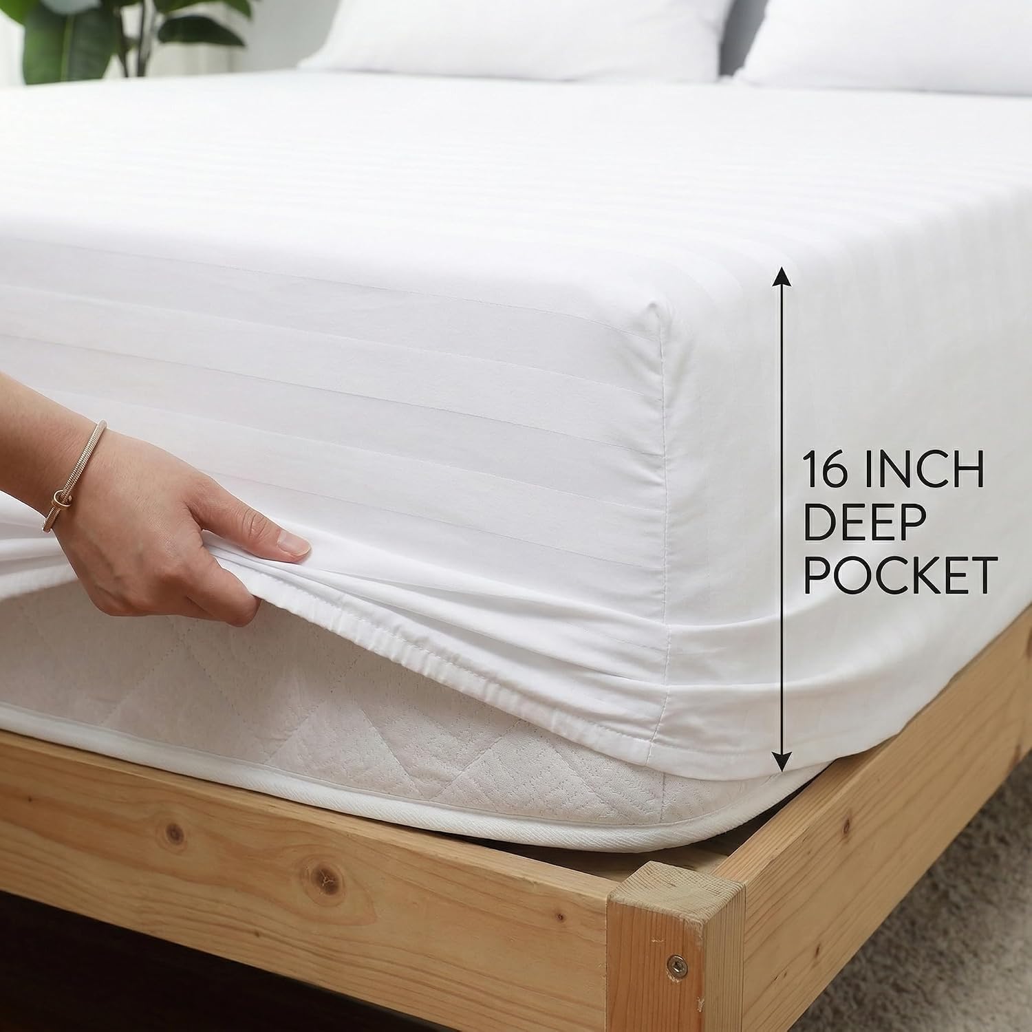 100% Giza Egyptian Cotton Queen Fitted Sheet Only - 600 Thread Count Sateen Weave, Breathable & Soft Bottom Sheet with 16" Deep Pocket (White, 60"x80")