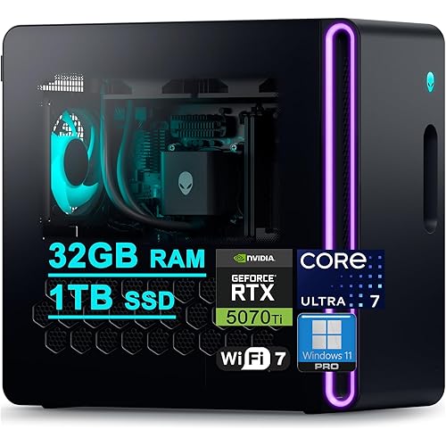 Dell Alienware Aurora ACT1250 Gaming Desktop Intel 20-core Ultra 7 265F (>i7-14700) 32GB RAM 1TB SSD GeForce RTX 5070 Ti 16GB GDDR7 DLSS4 Wi-Fi7 1000W PSU Liquid Cooler for Gaming AI Win11Pro