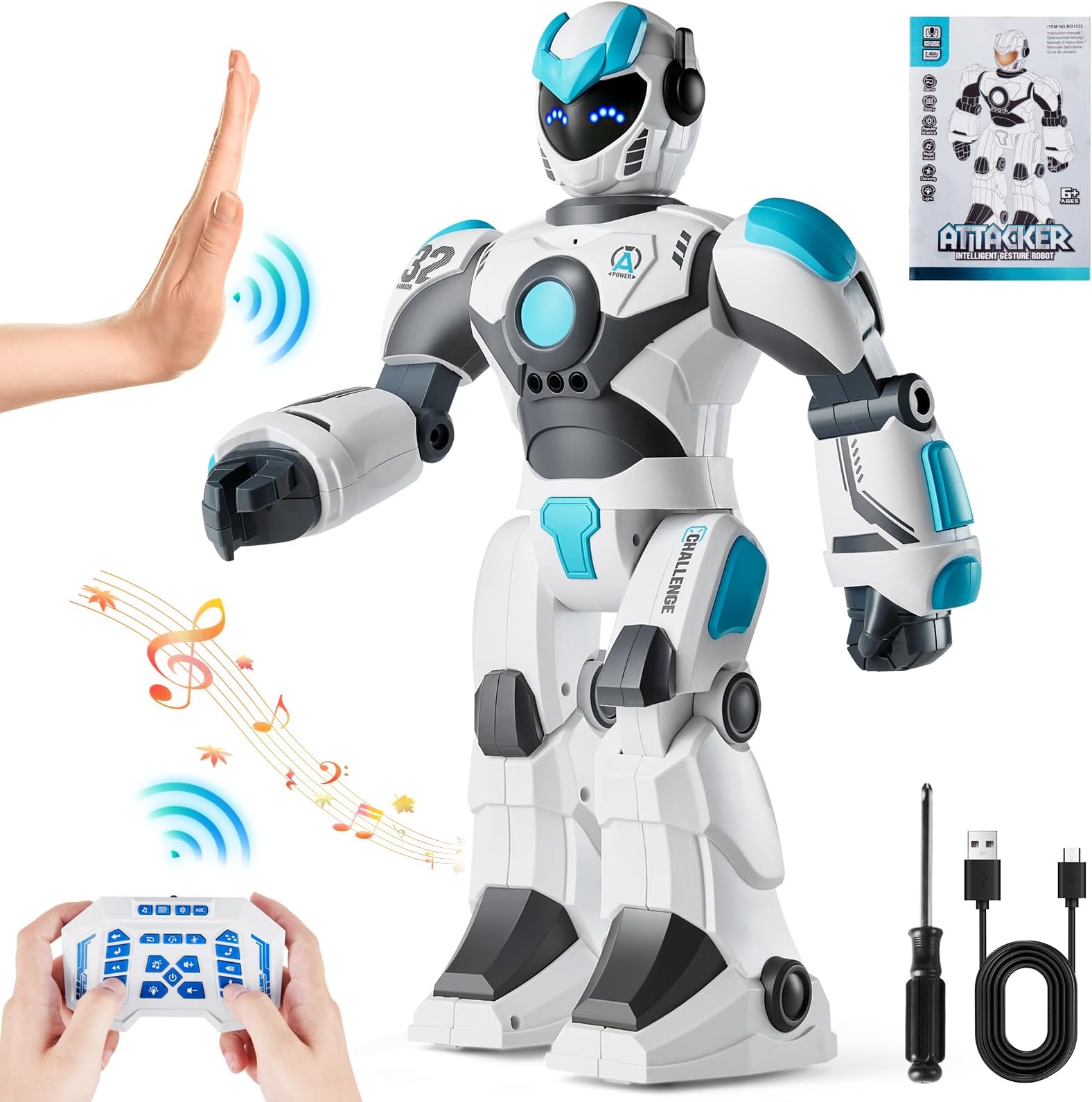 VEVOR RC Robot Toys for Kids, Gesture Sensing Programmable Remote Control Smart Robot, Interactive Walking Singing Dancing Robot for Age 6+ Year Old Boys Girls Birthday Gift Present