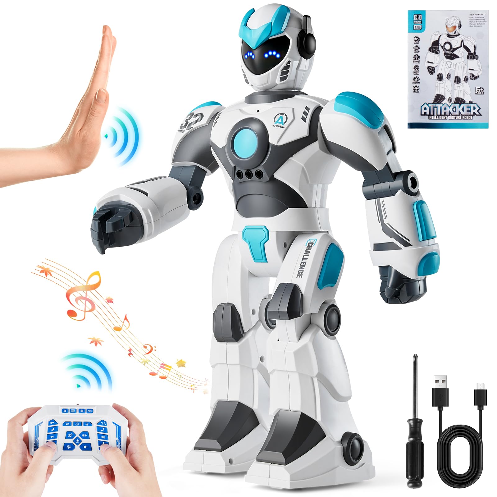 VEVOR RC Robot Toys for Kids, Gesture Sensing Programmable Remote Control Smart Robot, Interactive Walking Singing Dancing Robot for Age 6+ Year Old Boys Girls Birthday Gift Present
