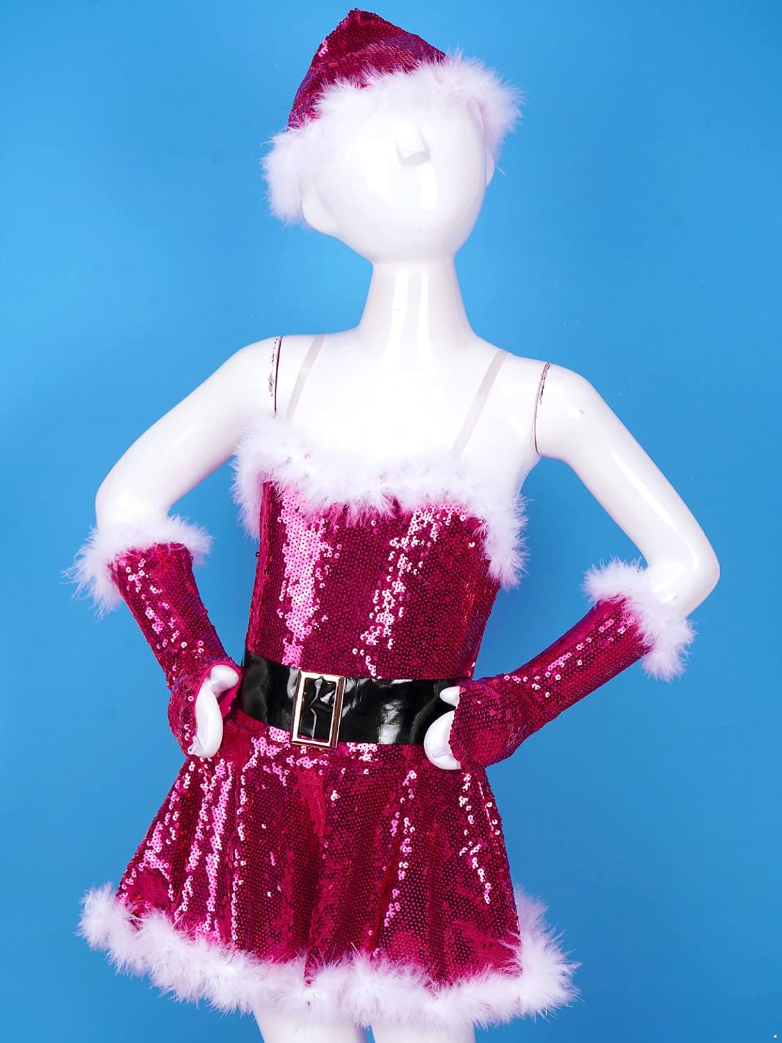 Girls' Sequins Ballet Dance Figure Ice Skating Leotard Dress Christmas Holiday Santa Claus Costume