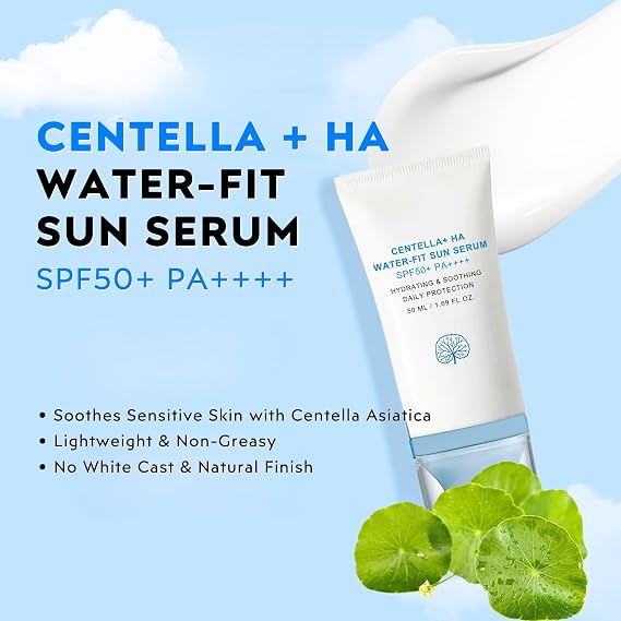 2PCS Madagascar Centella Sunscreen SPF 50+, Centella Air-fit Suncream Light, Hyalu-Cica Water-Fit Sun Serum, Soothes Sensitive Skin Suncream Factor 50, Non-Greasy, No White Cast