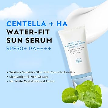 2PCS Madagascar Centella Sunscreen SPF 50+, Centella Air-fit Suncream Light, Hyalu-Cica Water-Fit Sun Serum, Soothes Sensitive Skin Suncream Factor 50, Non-Greasy, No White Cast