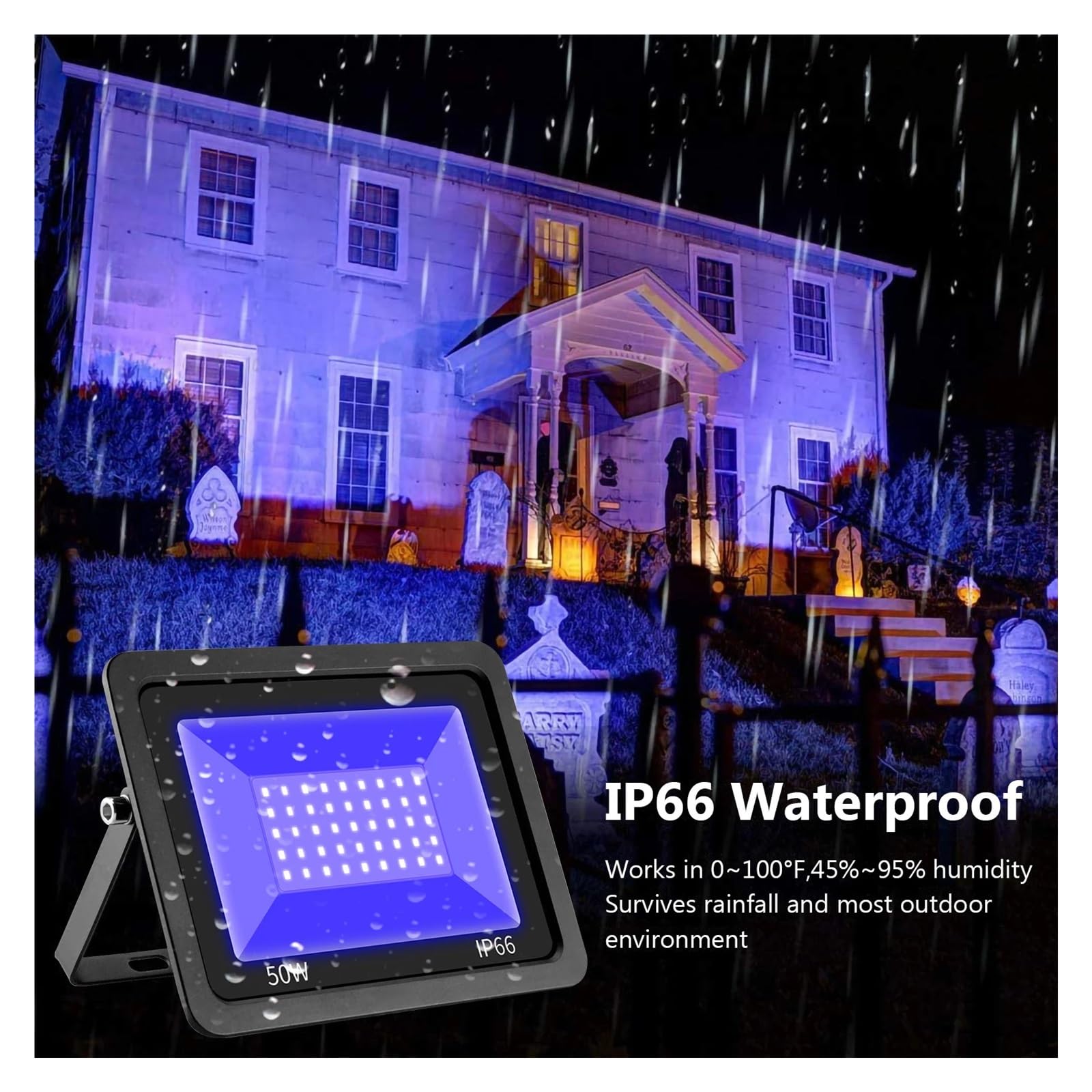 Luce LED UV, Faretto UV LED da 30 W, faretto UV da 365 Nm, faretto UV impermeabile IP66, effetto luce ultravioletta con interruttore on/off for feste, DJ per unghie in gel UV e polimerizzazione ultrav