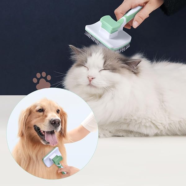 Vinabo Pet Dog Brush, Cat Brush, Self-Cleaning Slicker Brush, Removes Undercoat, Dog Brush, Cat Brush, Short to Long Hair, Suitable Gentle Cat Brush, Green - 4