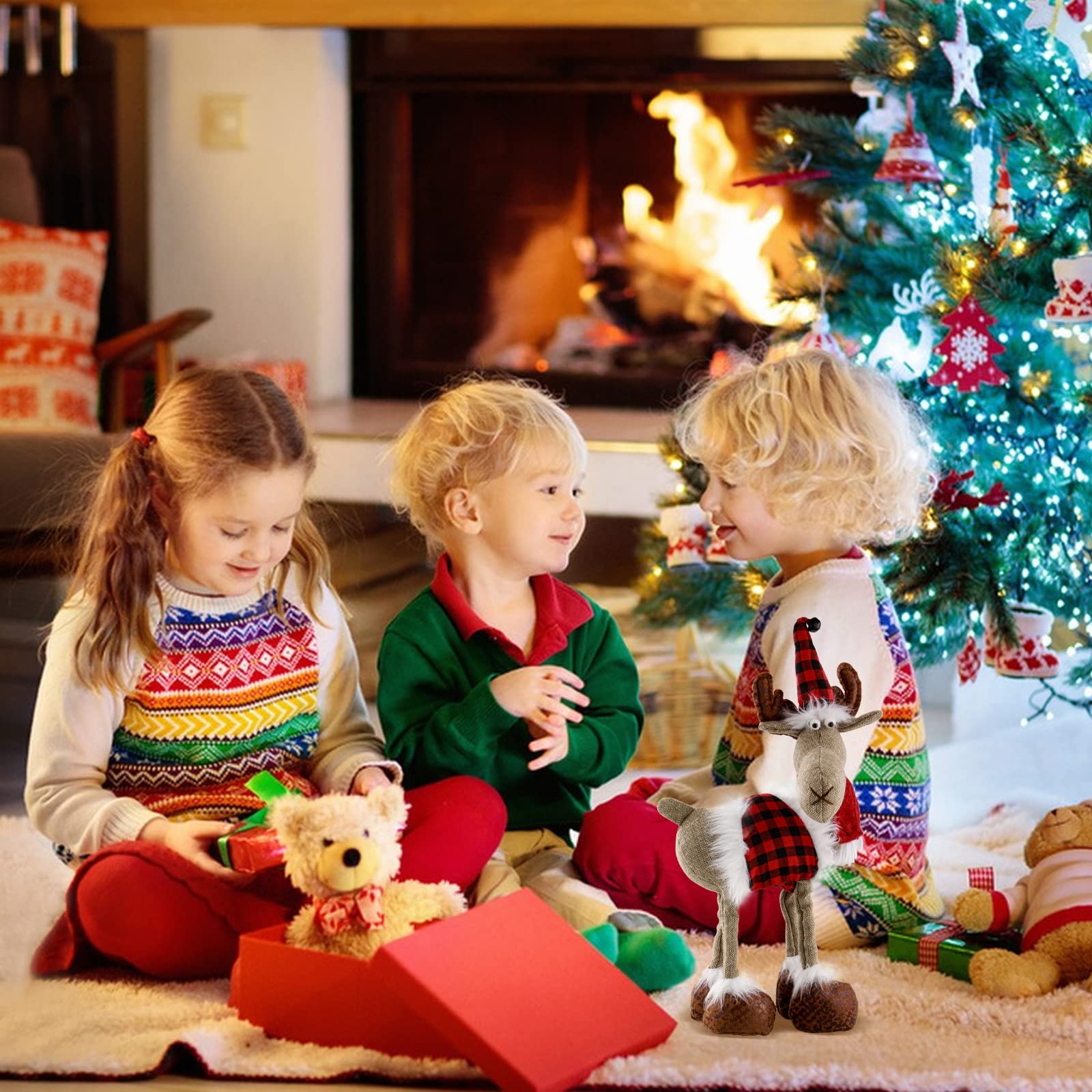 Décoration de Noël en forme de renne de Noël - Figurine de Père Noël suédois - Décoration de table de Noël faite à la main - Nain de buffle en peluche pour la maison, l'intérieur et les vacances