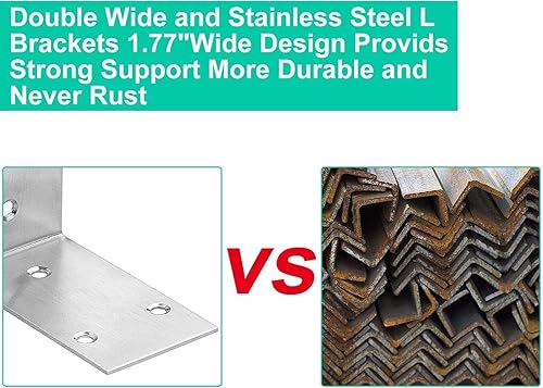 Miniatura 4 de 10 soportes en L de acero inoxidable, soporte de esquina ancha resistente de 3.3 x 1.9 pulgadas, soportes de ángulo de 90 grados, soportes de