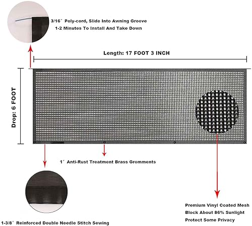 Miniatura 228 de Tentproinc Pantalla parasol para toldo, 8 pies x 13 pies 3 pulgadas (apta para toldo de 14 pies), protector solar de malla para autocaravana, cámper
