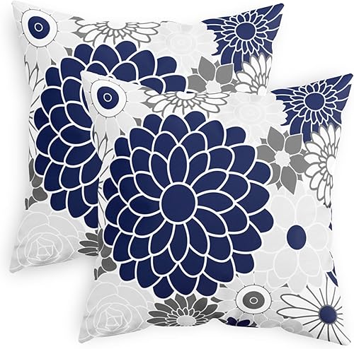 Miniatura 1 de CaliTime Juego de 2 fundas de almohada decorativas de forro polar con flores florecientes de dalia floral para sofá, cama, sofá, decoración de casa