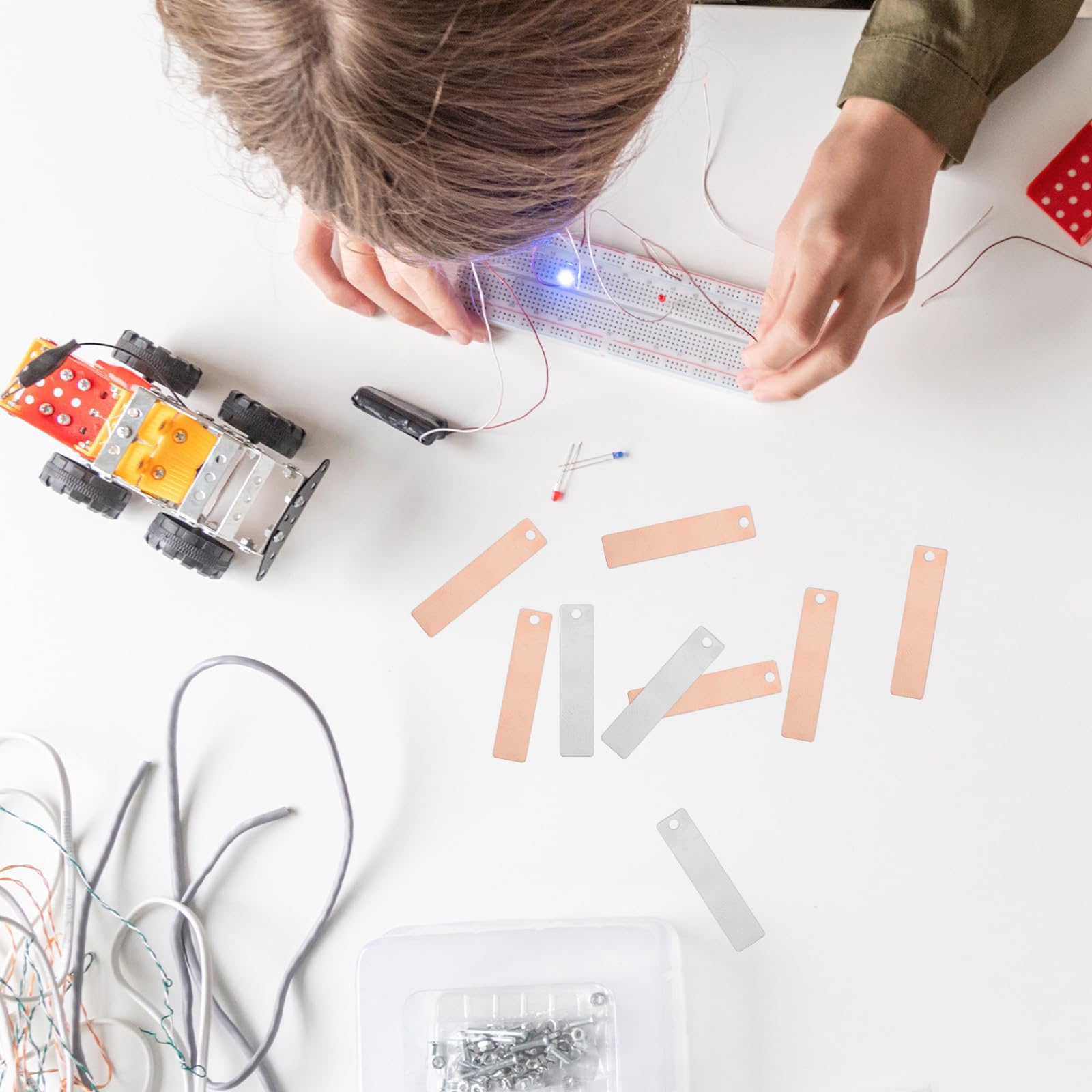 FRCOLOR 20 Piezas de Tiras de Cobre y Zinc para Experimentos Científicos y Educativos en Laboratorio, Material de Electrodos para Baterías y Proyectos Escolares